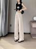 [2435] Nuevos pantalones chinos de seda de hielo para mujer, pantalones de verano de pierna ancha y estrecha, pantalones Guofeng rectos, casuales y frescos.