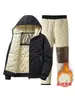 Chaqueta de algodón térmica con capucha para hombre, de vellón nuevo y engrosada con grafeno, de diseño transfronterizo ultrasónico, conjunto deportivo de dos piezas de lana de cordero.
