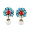 Pendientes Vintage de Plata con Perlas Incrustadas de Diamante, Pendientes Estilo Étnico Retro, Pendientes Exquisitos Versátiles para Mujer