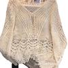 Tops de Algodón Calados para Mujer de Primavera y Otoño, Ropa Bordada Soluble en Agua Suelta y a la Moda, Versátil Ropa Exterior, Estilo Corto, Ropa para Mujer Adelgazante