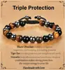 Pulseira de Pedra da Vesícula Olho de Tigre Amarelo Bestseller Transfronteiriço com Contas de 8mm Pulseira Ajustável Trançada Pulseira de Tripla Proteção para Homens