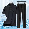 Traje Casual de Verano de Seda de Hielo para Hombre, Camiseta de Manga Corta y Pantalón de Dos Piezas para Papá de Mediana Edad, Ropa para Abuelo de Mediana Edad y Anciano