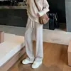 Calças de Lã Wide-Leg Branco-Cremoso Femininas Outono e Inverno Calças de Perna Reta com Forro de Lã Versão Estreita Longas Soltas Primavera e Outono Calças Banana Espinha de Peixe