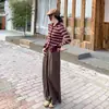 Cárdigan de Punto con Cuello Polo a Rayas Estilo Preppy Coreano para Mujer Otoño e Invierno 2025 Nuevo Estilo con Tops de Gama Alta
