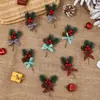 Decoração de Natal Galhos Pequenos Frutas Vermelhas Pinhas Folhas de Pinheiro Laço Xadrez Caixa de Presente Guirlanda Acessórios Decorativos