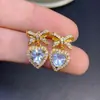 Brincos de Água-Marinha Naturais com Pedra Principal de Cristal Transparente 7mm, Montados em Prata 925, Processo de Galvanoplastia