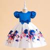 Vestido Infantil Europeo y Americano Transfronterizo Amazon Nuevo Vestido Estampado a Cuadros de Manga Abullonada Vestido de Noche de Banquete para Mujer Niños