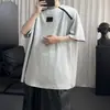 Camiseta de Verano de Cuero Bordada Estilo Retro Vintage para Hombre, Holgada, Desestructurada, con Cremallera, Manga Corta, Top Elegante