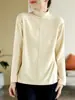 Camisa Base Simples de Veludo Alemão Dupla Face com Gola Alta Meia-Manga para Mulheres 2026 Outono e Inverno Nova Versátil Fashionável Elegante Top para Mulheres