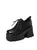 Zapatos Pequeños de Cuero Estilo Británico para Mujer, Nuevo Modelo de Primavera, Suela Gruesa Retro con Aumento Oculto de Altura de 10 cm, Zapatos de Salón para Mujer