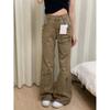 Design Sense caqui Pantalones de trabajo de microcuerno Pantalones vaqueros de trabajo para mujer Verano Cintura alta Adelgazantes Multibolsillos Pantalones de mopa