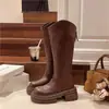 Botas femininas de couro estilo coreano simples botas longas outono botas de montaria de cano alto botas de motocicleta salto grosso emagrecedor moda cano reto