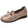 Zapatos de Cuero Transpirables Calados para Mujer, Zapatos Planos Antideslizantes para Mujeres de Mediana Edad y Mayores, Zapatos Casuales Finos Cómodos de Suela Suave para Mamás