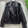 Moda femenina europea y americana transfronteriza AliExpress artículo más vendido chaqueta biker casual elegante de piel sintética con solapa grande y corte holgado
