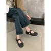 Zapatos Mary Jane Grises para Mujer 2025 Otoño Nuevos Estilo Francés Correa Única Retro Elegantes Zapatos Planos para Mujer Planos Negros