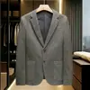 Terno masculino moderno slim fit para primavera e outono, novo blazer de negócios de abotoamento simples, jaqueta xadrez masculina casual