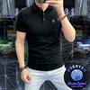 Camiseta Polo de Verano para Hombre de Algodón Perla Fina Transpirable para Negocios de Manga Corta de Media Manga Ajustada con Solapa Camiseta de Moda
