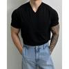 Comercio Exterior Nuevo Suéter Cuello en V Manga Corta para Hombre Suelto Moderno Combinable Verano Delgado de Alta Gama Color Sólido Camiseta Casual