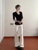 210 gramas de algodão 40 fio 1*1 preto gola U feminina T-shirt slim temperamento base de camisa manga curta jaqueta de ombro