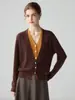 Cárdigan de cuello en V de lana 100% pura, estilo dos piezas falso, suéter de punto holgado para mujer, prenda exterior de manga larga, top versátil para otoño