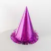 Tocado de película de aluminio transfronterizo sombrero de cumpleaños color sólido niños adulto papel decorativo láser brillante color papel facial brillante