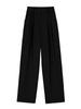 Pantalones de traje negros de verano para hombre, talla grande, estilo coreano, holgados, rectos, de pierna ancha, casuales, de seda de hielo fina