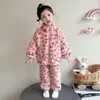 Pijama de inverno para meninas, versão espessa, fleece de coral infantil, flanela para bebê, roupão com zíper, conjunto com estampa de leopardo