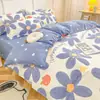Conjunto de Cama Violeta Escovado de Quatro Peças Solteiro e Casal Capa de Edredom Estudante Conjunto de Três Peças Coração Feminino 4 Peças Lençóis de Cama Capa de Edredom