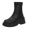 Botas cortas de suela gruesa con tacón grueso y aumento de altura para niños 2024 nuevas botas finas negras de otoño e invierno botas Chelsea Martin botas de una sola capa