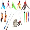 Juguete para Gatos Meowwan con Plumas Transfronterizo, Palo para Gatos con Caña de Tres Secciones y Cabezas de Oruga Intercambiables, Gadget de Autoentretenimiento y Alivio del Aburrimiento para Gatos, 12 Piezas