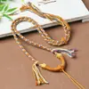 Estilo Étnico Corda de Pingente de Fio de Algodão Torcido à Mão Corda de Colar do Tibete Corrente de Suéter Corda de Pingente de Jade Dourado Corda de Pescoço para Pendurar Thangka