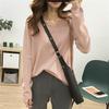 Suéter de punto básico multicolor suelto adelgazante con cuello en V de color sólido para mujer, suave, encerado, cómodo, de manga larga, blusa que combina con todo.