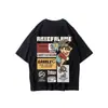 Camiseta Trendy de Dibujos Animados Estilo Hip-Hop Americano Oversized para Hombre, Corte Holgado, Talla Grande, Extra Grande, Manga Corta