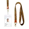 Novo Cordão de Poliéster com Pingente de Chave e Porta-Cartões com Estampa de Leopardo, Vaca, Girassol e Margarida para Crachá