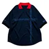 Camiseta de Fútbol Polo Manga Corta Bloque de Color Retro Cuello en V, Camisa Deportiva de Fútbol Holgada Oversize Vintage Estilo Americano