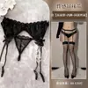 Medias de Ligero de Encaje Negro y Uniforme Falso de Dos Piezas Estilo JK Deseo Puro Conjunto de Lencería Sexy