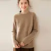Suéter de tricô de cashmere grosso, gola redonda, cor sólida, para mulheres, modelagem solta e emagrecedora, perfeito como uma camada base quente para o outono e inverno