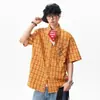 Camisas Casuais para Casal Estilo Americano Moderno Color-Blocking Bordadas de Manga Curta para Homens e Mulheres Verão Soltas Estilo Dopamina Ins
