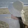 Sombrero de Paja Grande con Flor de Encaje para Mujer, Sombrero de Sol para Playa, Protección UV, Parasol, Estilo de Atar, Nuevo Modelo de Verano