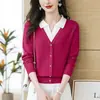 Suéter de Punto con Cuello Polo Falso de Dos Piezas para Mujer, Nuevo Estilo Otoño e Invierno, Bloques de Color, Gama Alta, Cálido, Estilo Coreano, Top de Capa Base Corto
