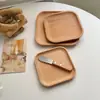 Bandeja de madera estilo viento, bandeja redonda de madera, plato pequeño ovalado japonés de madera de haya, plato para leche y postre, plato de exhibición