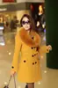 Abrigo de lana para mujer transfronterizo versión coreana de abrigo largo de lana de doble botonadura Amazon cuello de lana una generación de pelo