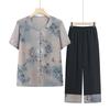 Conjunto de Verão da Vovó Camisa de Manga Curta e Calça de Verão da Mamãe Conjunto de Duas Peças Roupas de Verão para Mulheres de Meia-Idade e Idosas