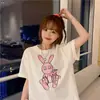 Camiseta de Manga Corta con Estampado de Dibujos Animados Estilo Coreano para Mujer Verano Nuevo Diseño Algodón Puro Holgada y Versátil Estudiante Top de Media Manga