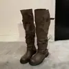 Botas altas de diseño nicho estilo coreano para pantorrilla ancha, nuevo modelo primavera-verano 2026, botas de montar adelgazantes de punta redonda para pantorrilla alta