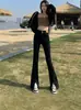 Jeans retro preto com barra bootcut dividido para mulheres, novo modelo verão 2026, cintura alta, versátil, modelador, comprimento total, levemente flare