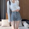 Tall Little Man Drawstring Joker Denim Shorts Feminino Primavera 2025 Design Hot Girl Hot Pants Preto