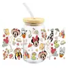 Mickey Mouse Transfer UV DTF Cristal Transparente Copo de Vidro com Adesivo 16oz Especial À Prova d'Água Resistente a Arranhões Atacado Transfronteiriço