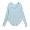Camiseta Manga Longa Solta Fina Máscara Primavera Verão Nova Gola V Pequena Pulôver Proteção Solar Top Dança Jazz Feminino