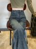 Jeans Vintage Cinza Cimento de Cintura Alta com Barra Larga e Cintura Ajustável, Calça Solta de Perna Reta Comprimento Total